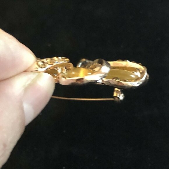 Vintage Style Brooch Antiqued Gold Tone Round Opal Simulated Champag… - Picture 4 of 10